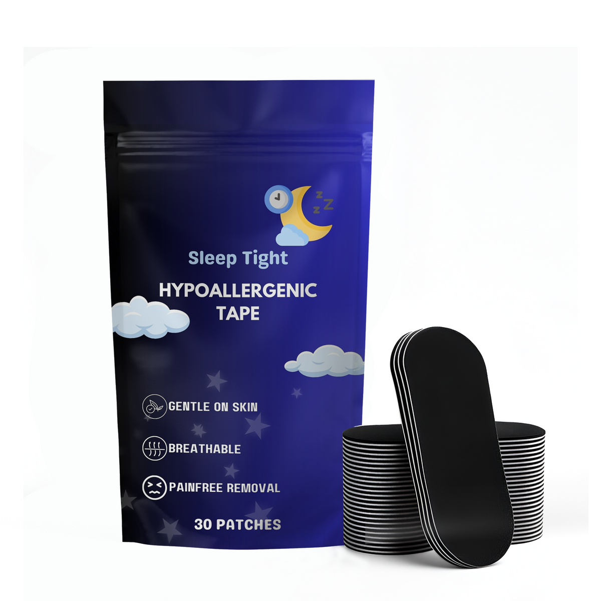 Sleep Tight Hypoallergenic Mouth Tape – Gentle, Breathable Sleep Strips (30 Patches)