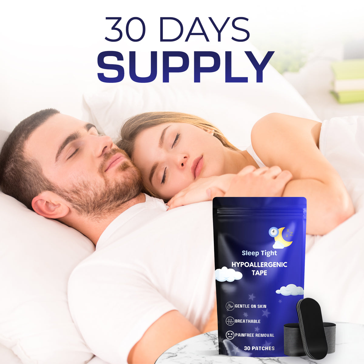 Sleep Tight Hypoallergenic Mouth Tape – Gentle, Breathable Sleep Strips (30 Patches)